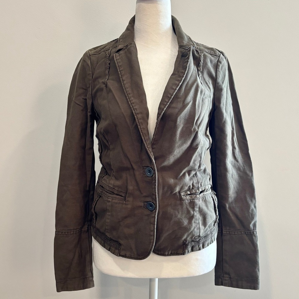 Anthropologie Hei Hei Blazer Size 2 Gingham Distressed Military Grunge Y2K 20379